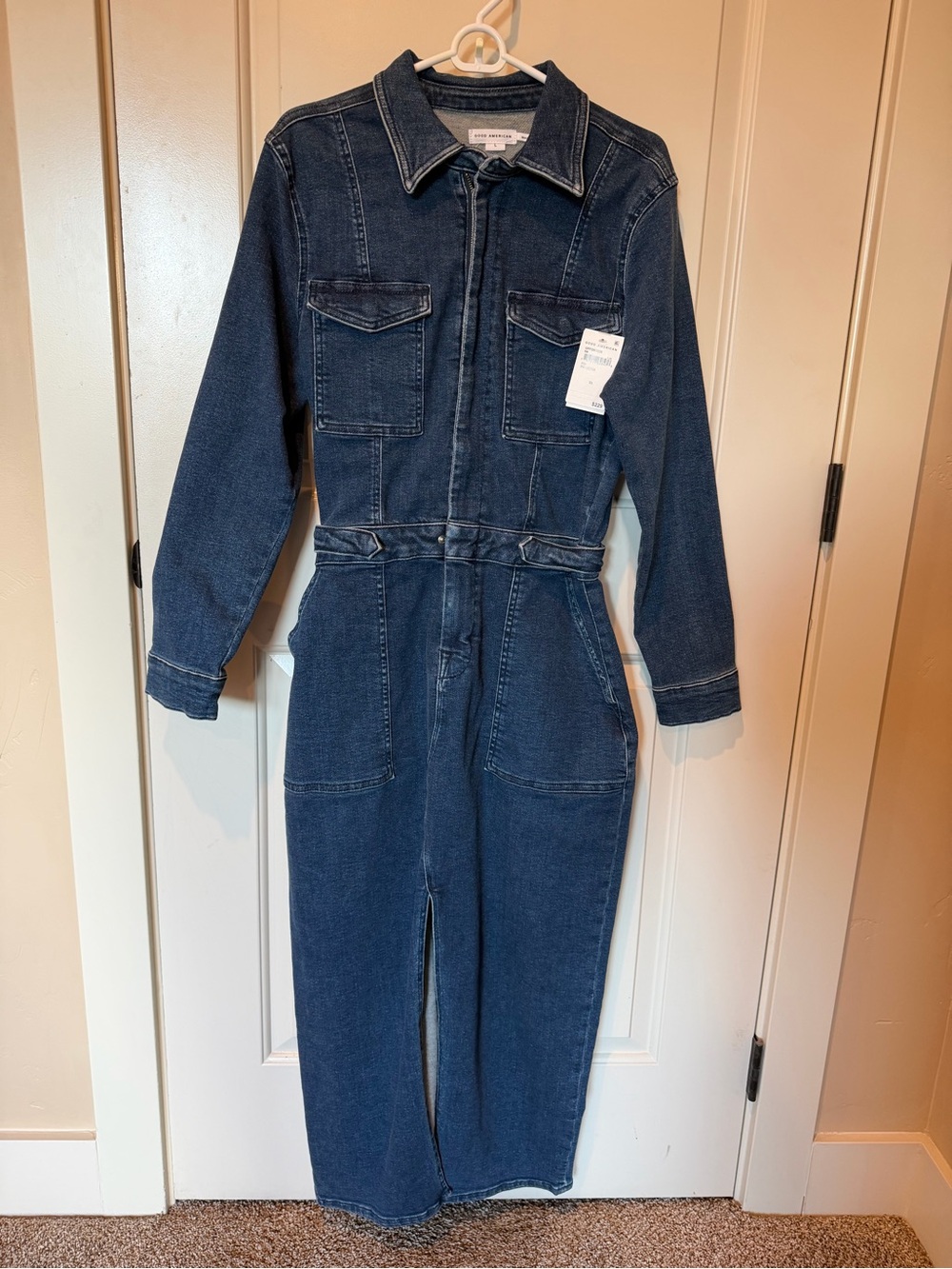 NWT Good American Dark Wash Denim Utility Maxi Shirt Dress L